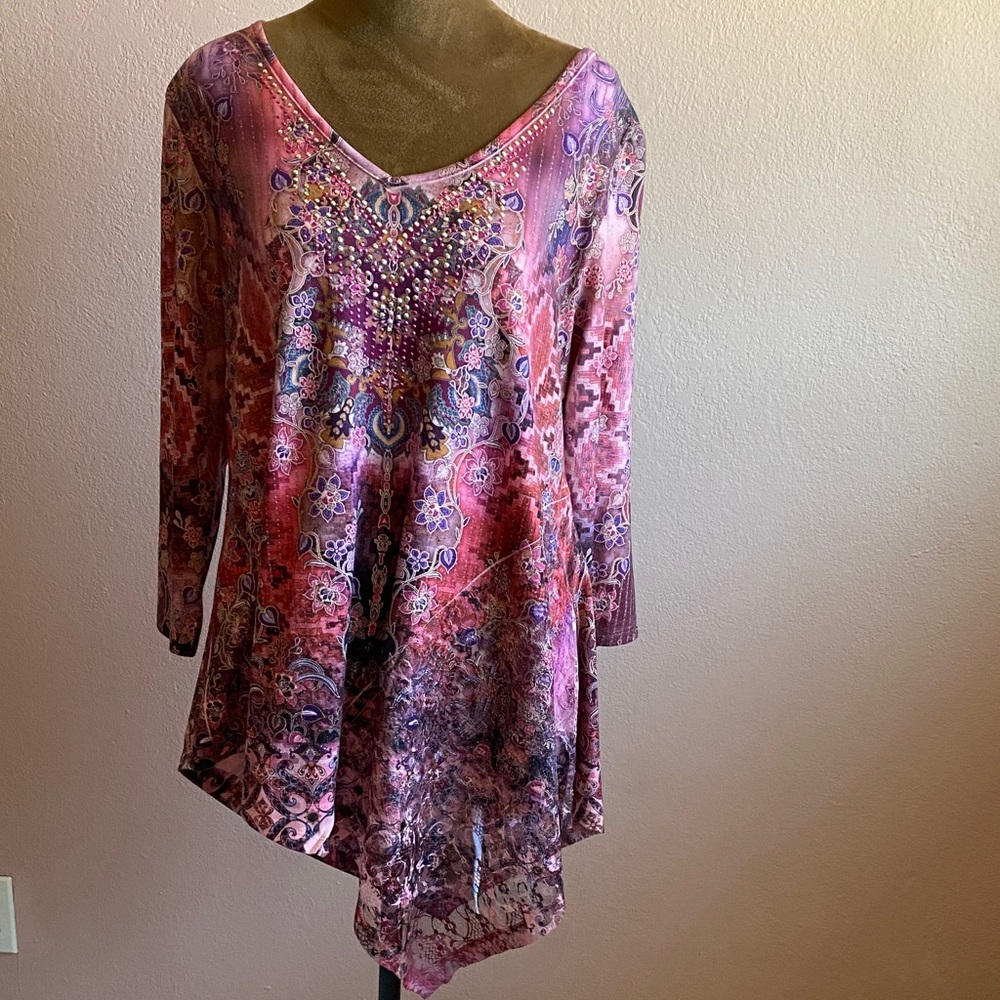 UNITY WORLD WEAR Pink & Purple V-Neck Asymmetrical Tunic